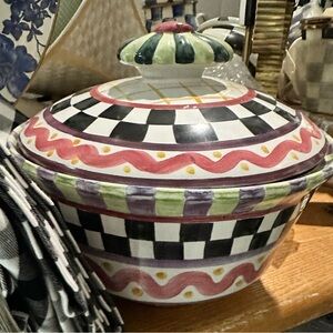 MacKenzie-Childs Multicolor round Picadilly Ceramic Bowl with Lid